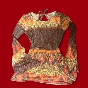 Boho Bell Sleeve Top in Brown & Orange